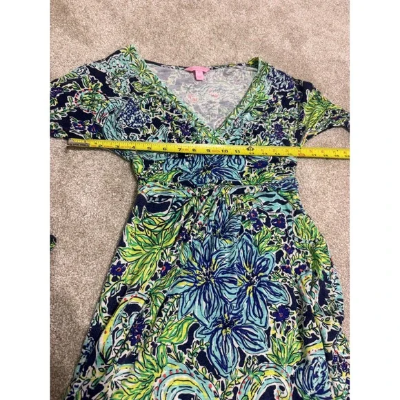 Lilly Pulitzer Riana Maxi Dress Blue Green Tropical Floral V-Neck Long Sleeve XS - Picture 9 of 10